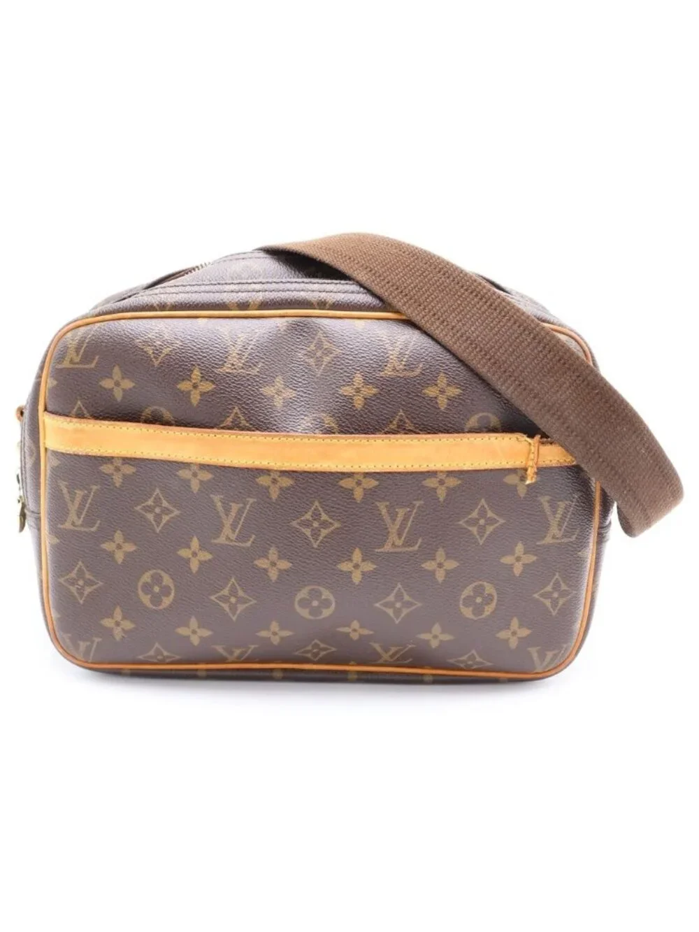 Louis Vuitton Monogram Reporter PM Shoulder Bag Brown Leather Gold